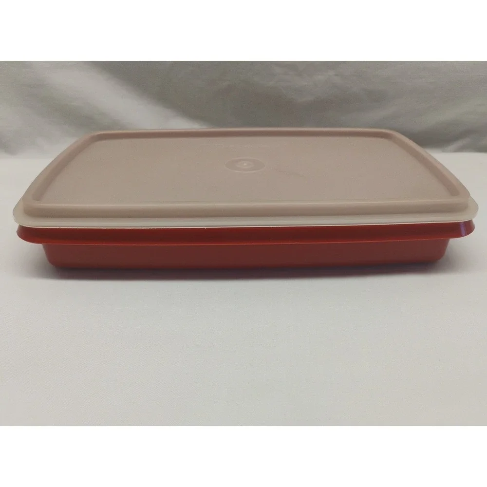 Tupperware 816-12 Rectangular Storage Container Burnt Orange Deli w/ Lid USA Vtg